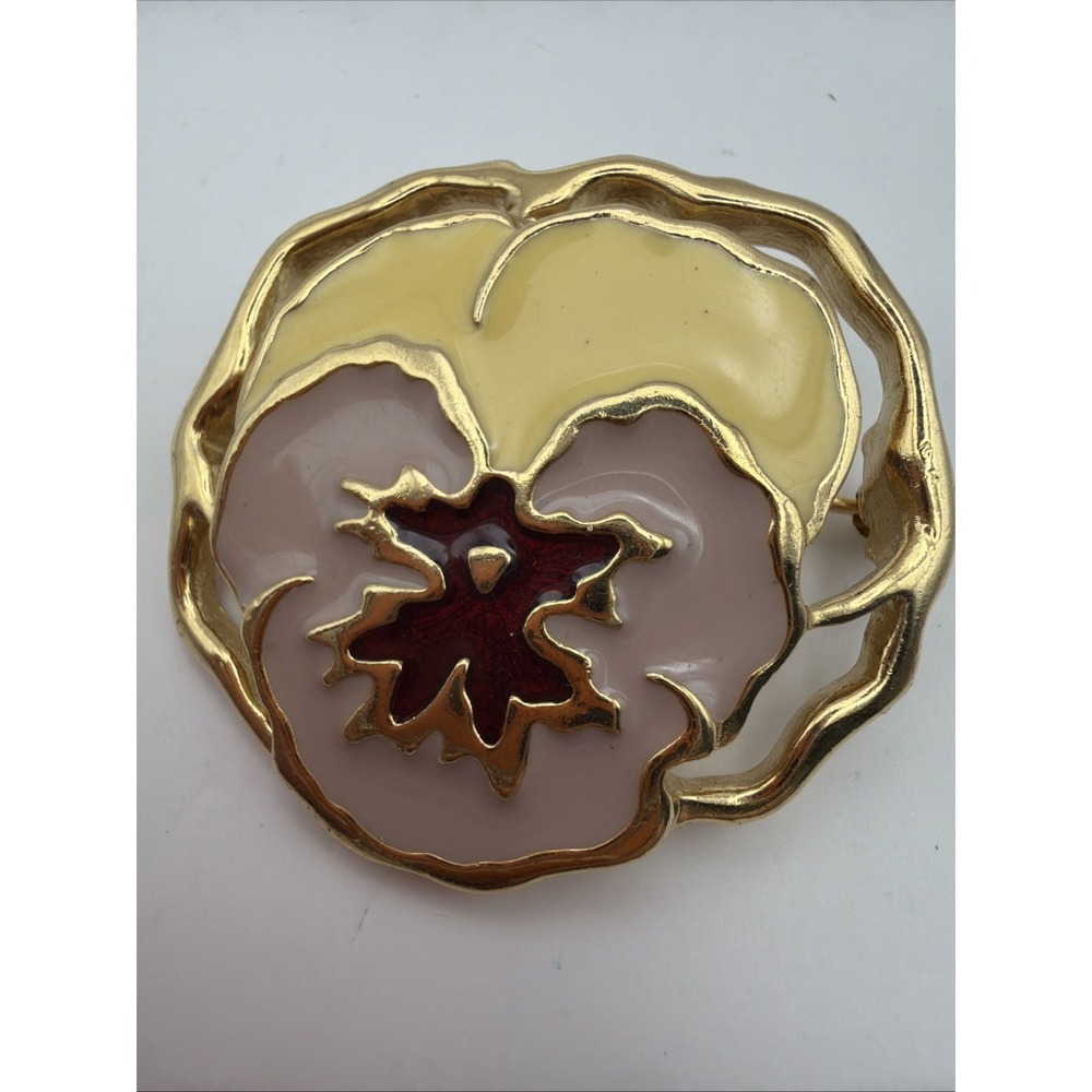 Avon 1990 Full Bloom Pansy‎ Brooch Purple Enamel Vintage Costume Jewelry